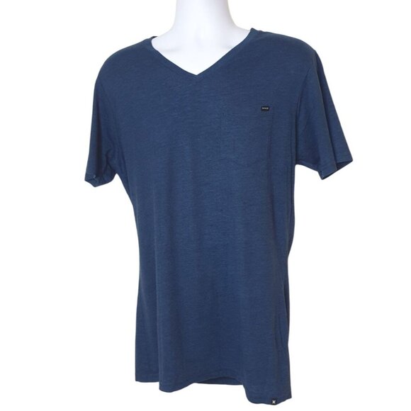 Hurley Mens Large V-Neck T-Shirt Blue Heathered Pocket Logo Casual Relaxed SS - Picture 1 of 5